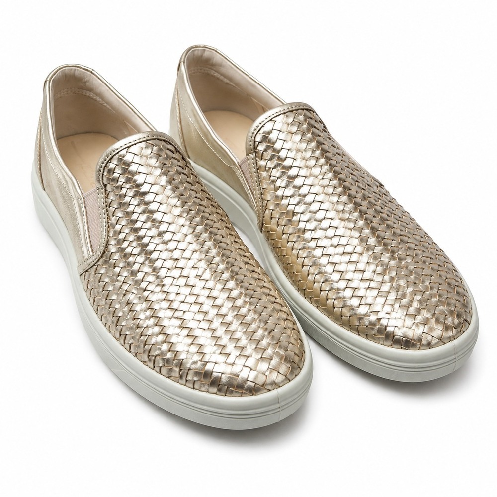 ECCO Soft 7 Woven Slip-On Sneaker Womens Sz EU/40 US/9-9.5 Metallic Gold Finish